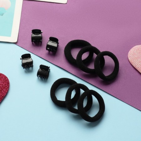 Hair Set "Zateitsa" (12 elastic bands 2 cm, 4 crab) classic, black-1