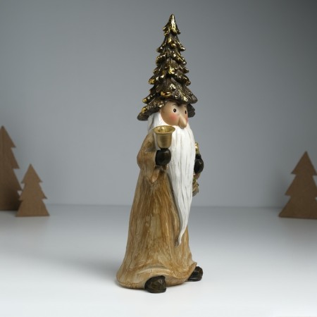 Suvenir Polystone "Santa Claus in a golden outfit, a cap, with a wreath" 10x8x29 cm-2