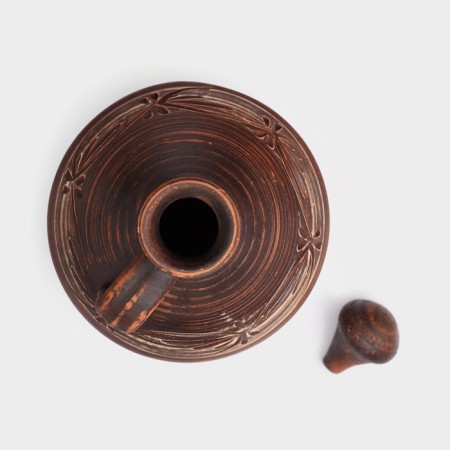 Snoof "Kelin", with a potter's handle, Angob, red clay, 2.2 l, mix-2
