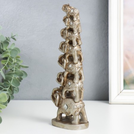 Polystone souvenir "Seven elephants in the pyramid" silver 5.5x9x24 cm-1