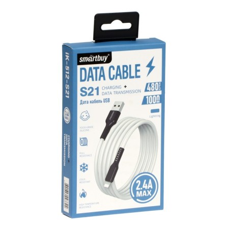 Cable Smartbuy S21, Lightning - USB, 2.4 A, 1 m, charging + data transfer, white-3