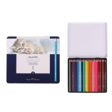 Aquarelle 24 -color pencils, in a metal box with a lodge