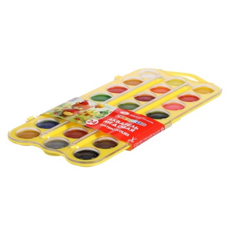 Watercolor honey 24 colors, ZHK "Flower", without a brush, yellow plastic case with a loop, 27421678-5