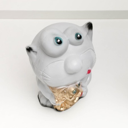 Piggy bank "Cat with fish" Gray, 16x14x25.5cm mix-7