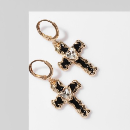 Emall earrings “crosses” Grange, white-black color in gold-1