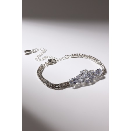 Bracelet with rhinestones "Zircon" Izk, pattern, white color in silver, 15cm-2