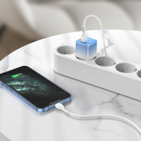 Network charger Hoco C101A, Type-C, 20 W, PD + Qc, Type-C-Lightning, 1 m, blue-6