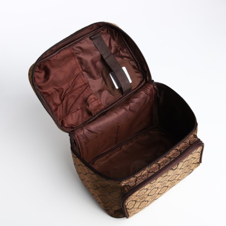 Cosmetic bag with a zipper, with a mirror, brown color-2