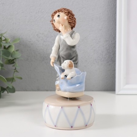 Souvenir Ceramics musical "Curly boy with dog" 8x8x17 cm-3