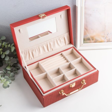 Casket to the leatherette for jewelry "Case. Texture" burgundy 24x17.5x9.5 cm-1