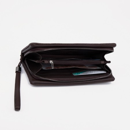 Male purse with lightning, department for bills, for cards, for coins, brown color-3