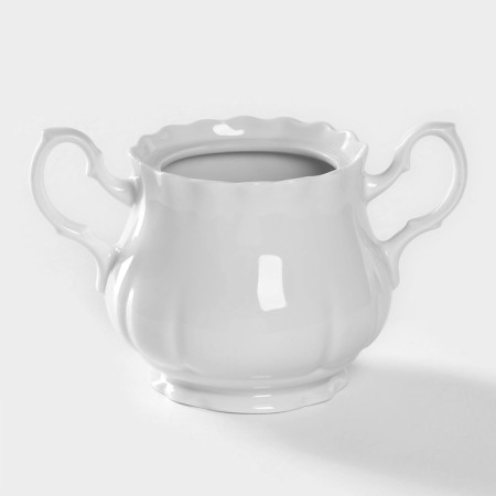 Porcelain Sugar "Romance", 550 ml, with a lid, white color-3