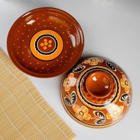Set for pancakes 7 items: 1 pc. Pancake, 6 pcs. plates, with painting, peach-5