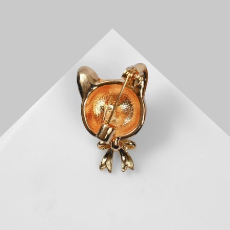 Brooch "Dog" Siba Inu with a bow, white-orange color in gold-1