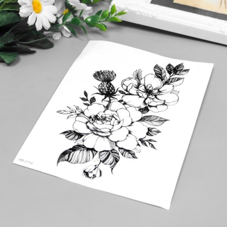 Tattoo on the body Black "Rosehip flowers" 21x15 cm-1