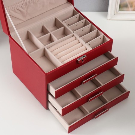 Casket to the leatherette for jewelry "screw" red 22x17x18 cm-3