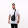 Male sling bag from textiles, headphone opening, gray color