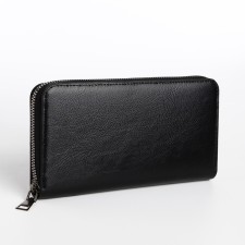 Male purse with zipper, department for bills, for maps, for coins, black color