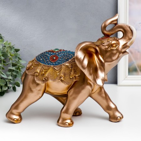 Souvenir Polystone "Golden Elephant in the Blue Popone with Brushes" MIX 28.5x15x32.5 cm-4