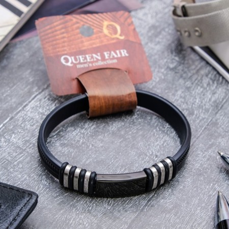 Bracelet Unisex "Style" rectangle with a pigtail, black color with black-silver, 23 cm-1