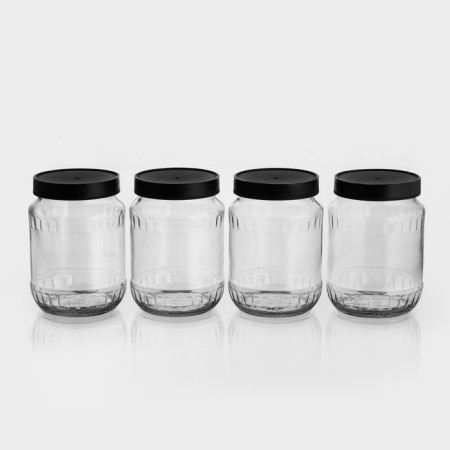 A set of glass cans with a black polymer lid, TO-82 mm, 720 ml, 4 pcs.-6