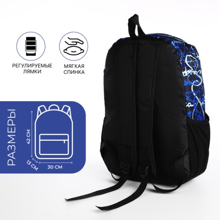 School backpack from textiles on lightning, 3 pockets, blue color-1