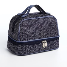 Cosmetic bag, 2 parts on zippers, blue color