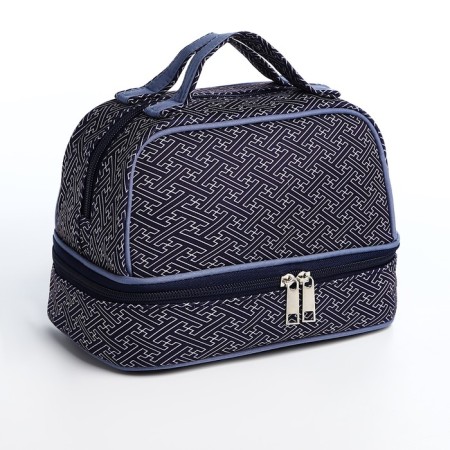 Cosmetic bag, 2 parts on zippers, blue color