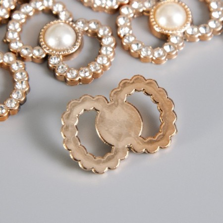 Decor for creativity plastic buckle "bow with pearls" gold with rhinestones 1.9x2.3x0.5 cm-1