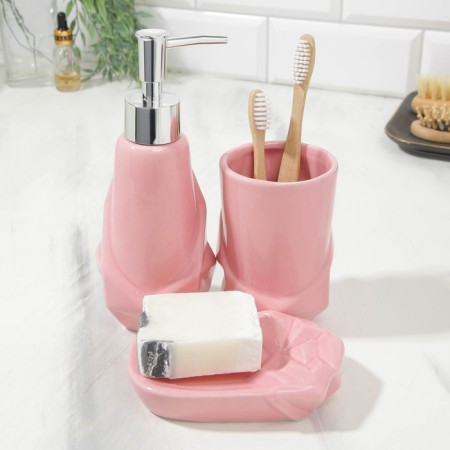 Set: dispenser, glass, soap dish "pink"