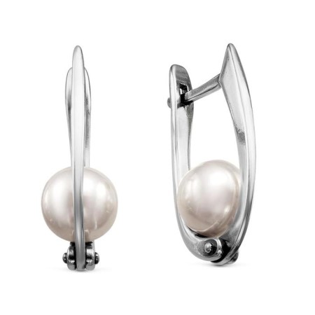 Earrings "Pearls" swing, echoing with oxidation, white color