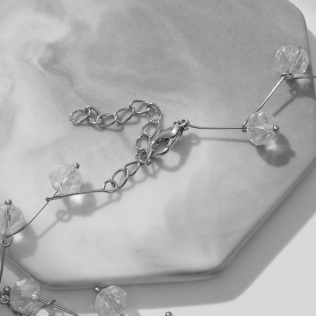 Zigzag beads transparent, d = 0.6, white color in silver, 30 cm-2