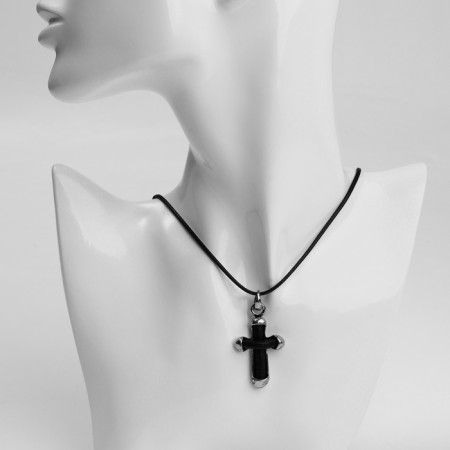 Piece on the lace "Cross" Skin, black color in black silver on a black lace, 40 cm-3
