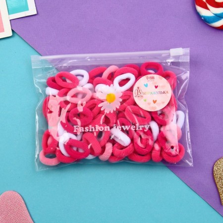 Hair elastic band "Mahrushka" (set of 80 pcs) tenderness, 2.5 cm, white pink-1
