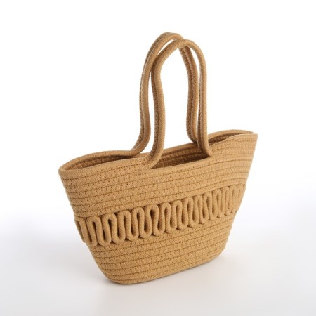 Female wicker bag without fastening, beige color-1