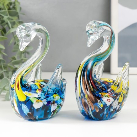 Souvenir glass "Swans Kaleidoscope" under the Muranian glass set 2 pcs 11.5x8 cm-1
