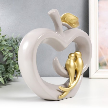 Souvenir ceramics "Two birds on the apple" Gray 8x22.5x22.3 cm-1