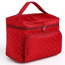 A cosmetic bag with a zipper, with a mirror, the color is red