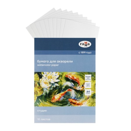 Watercolor paper in the A4 folder, 10 sheets, gamma "Studio", 200 g/m2, middle grain