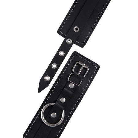 Two -layer shackles with a white line Pecado BDSM, genuine leather, black-6