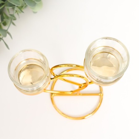 Summary metal, glass for 2 candles "two hearts" d-4.5 cm gold 14x6.5x17.5 cm-2