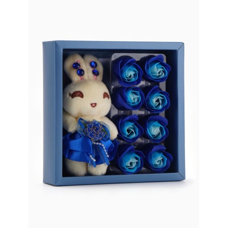 A set of soap roses in a box is 8 pieces, turquoise-white with a bunny-1