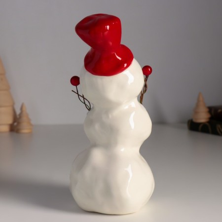 Souvenir Ceramics "Snowman in the burgundy cap" 9x8x18 cm-3