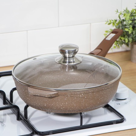 Granite pan, d = 26 cm, removable handle, glass cover, anti -stick coating, brown color-7