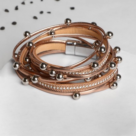 Assorted Bracelet "on Magnet" beads, white-brown color in silver, 38 cm-2