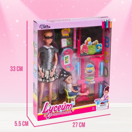 Carbonnic “first teacher” doll with baby, furniture and accessories-5