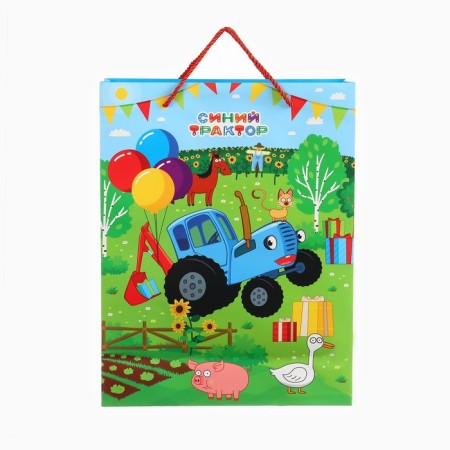 Gift package 3D "Happy Birthday!" 40x31x11.5 cm, blue tractor-5