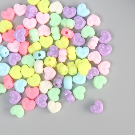 Beads for creativity Plastic "Hearts-Smail" Color Tender colors set 500 g 1x1x0.6 cm 98872-2