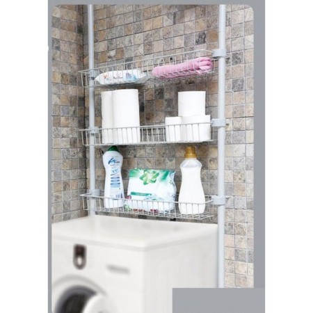 Bathroom storage system with 3 adjustable shelves on 2 tubes