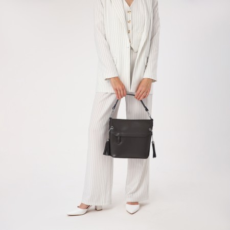 Luggage bag on lightning, 2 outer pockets, long belt, gray color-11